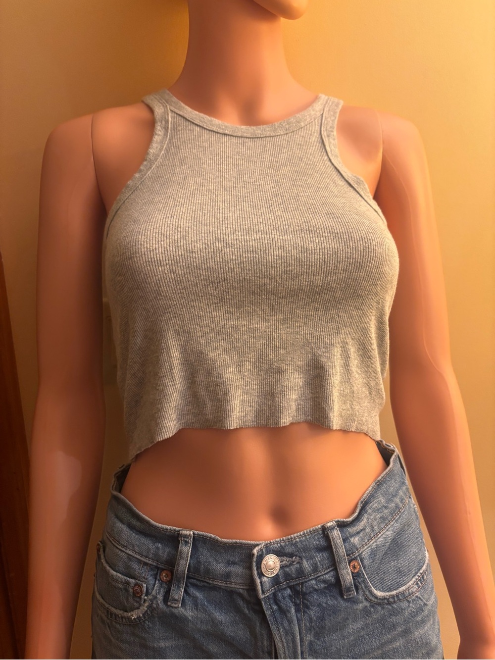 Ribbed Crop Tank Top — Light Gray